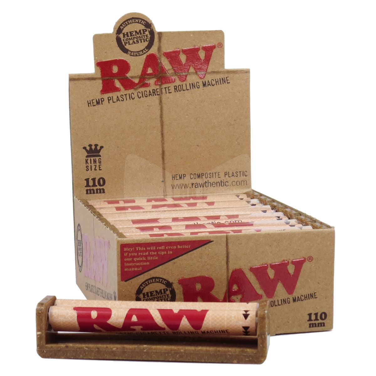 RAW HEMP PLASTIC CIGARETTE ROLLING MACHINE 110 mm. x 12 1 RAW HEMP PLASTIC CIGARETTE ROLLING MACHINE 110 mm. x 12