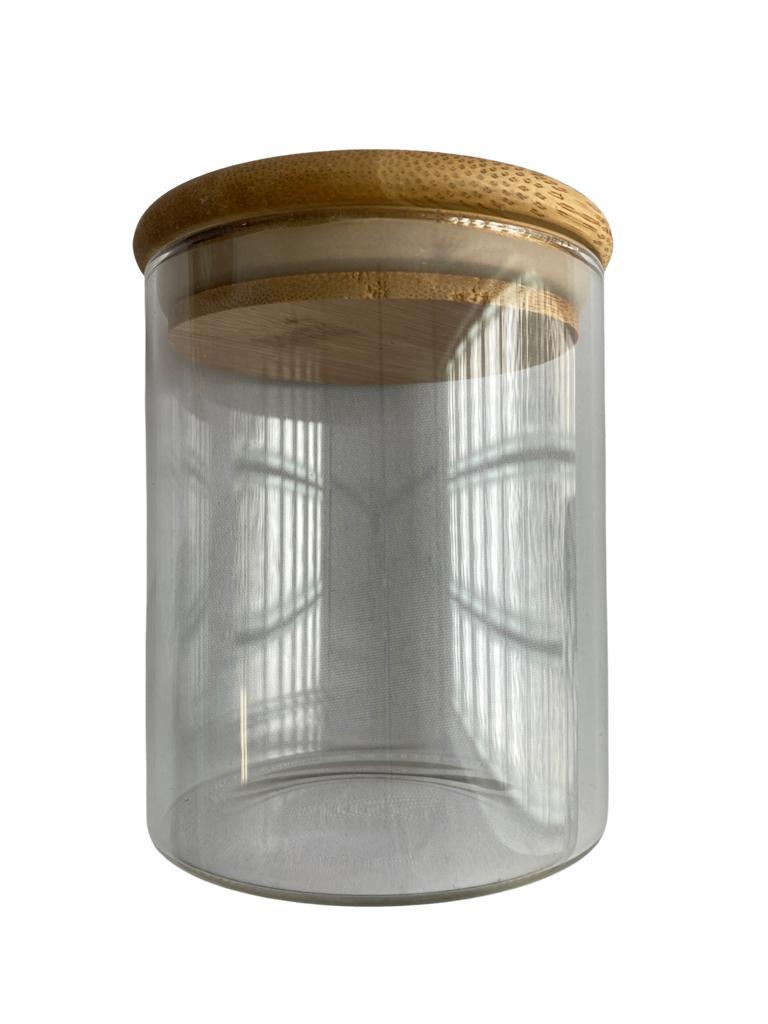 VLARGE STORAGE GLASS JAR WITH WOODEN LID