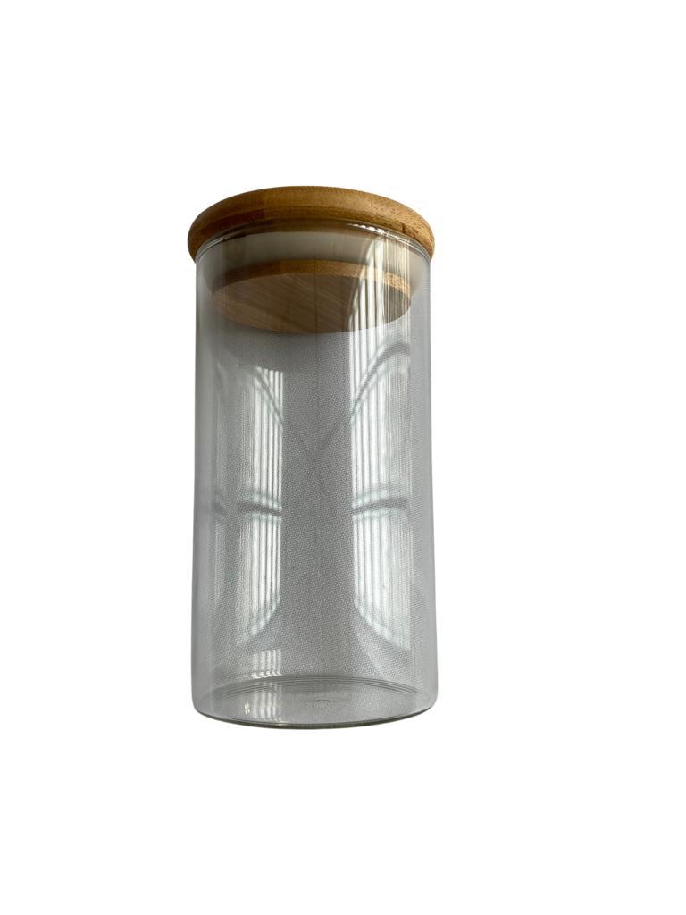 SMALL STORAGE GLASS JAR WITH WOOD LID
